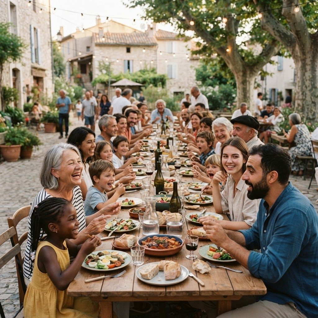 Community members sharing a meal together